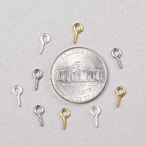 Pandahall 1Box/700Pcs 3 Colors Iron Screw Eye Pin Bail Peg Eye Lags Hooks For Half-Drilled Beads Clay Resin Charms Jewelry Pendants Making Golden & Silver & Platinum 8X4Mm & 10X4Mm #TOP4