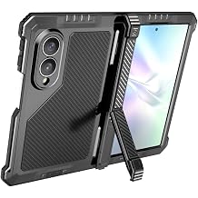 Generic case Compatible with Samsung Galaxy Z Fold 8 Wide Color Black Shockproof Metal Bumper Frame Stand Hard Back Hard Silicon Case Full Cover Stand