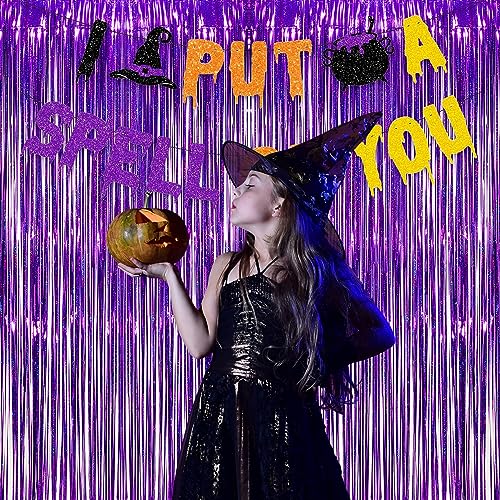 Image of Purple Tinsel Curtain Party Backdrop - GREATRIL Foil Fringe Curtain Party Photo Booth Streamers for Hunters Mermaid Themed Decorations - 1m x 2.5m - Pack of 2