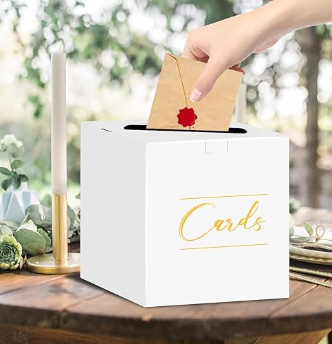 Miniatura 7 de HEIPINIUYE Caja de tarjetas blanca para fiestas, caja de regalo blanca y dorada para boda, baby shower, cumpleaños, graduación, fiestas, cajas de