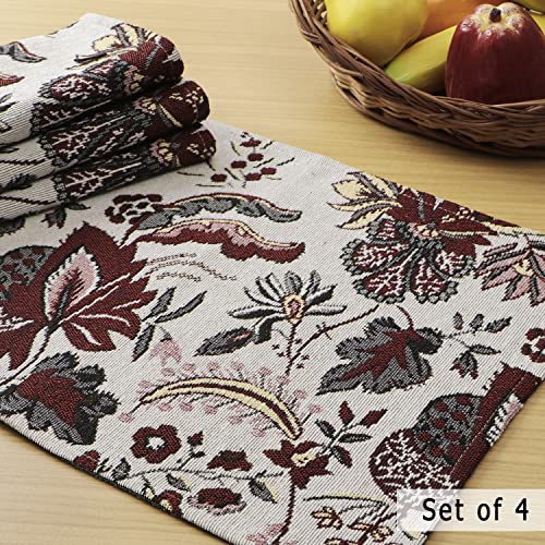 Image of HOKIPO Cotton Jacquard Dining Table Mat, Set Of 4 Placemats (12X18 In) (In-530-D4*4), White