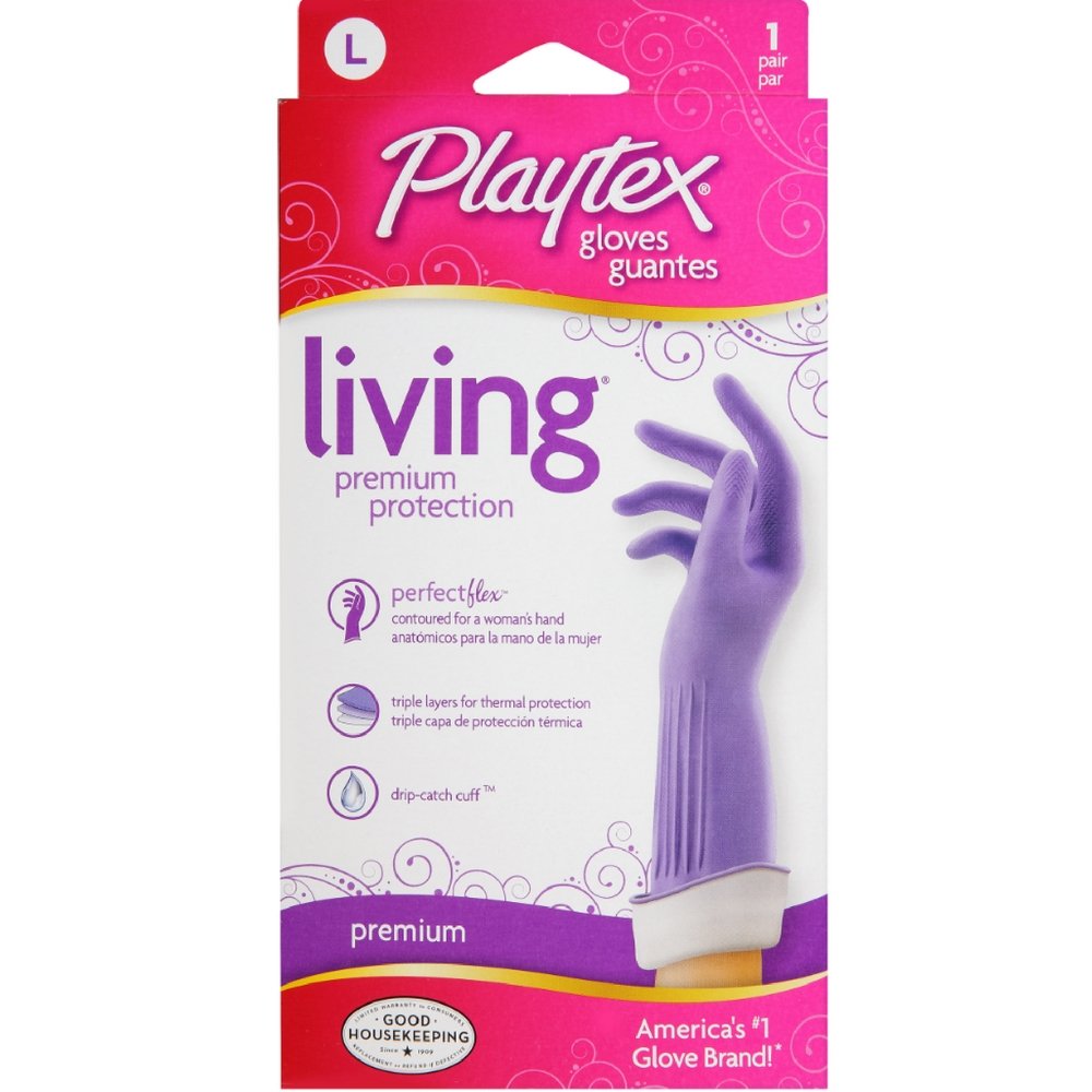 Playtex Living - Guantes de limpieza de goma reutilizables (grandes, 9 pares), protección premium para el hogar