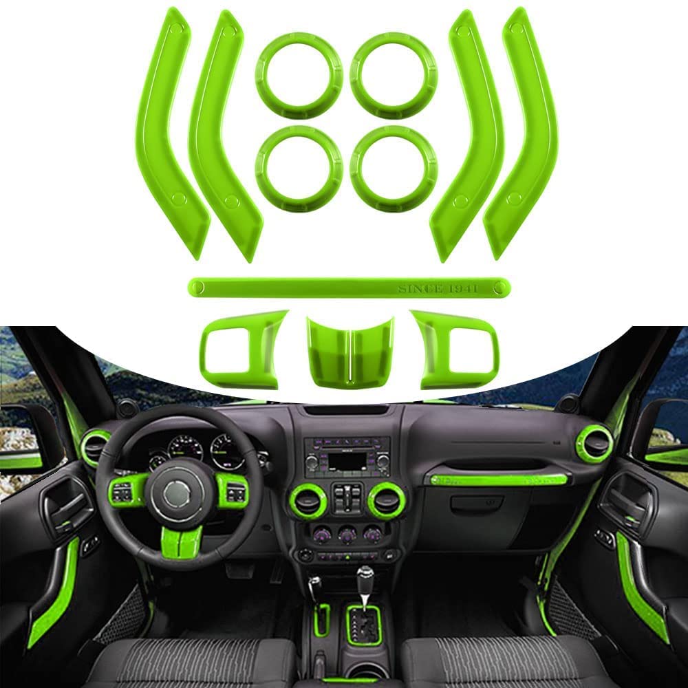 Dekoracja wnętrza kompatybilna z Jeep Wrangler JK 2011-2018, niestandardowy zestaw do wykończenia wnętrz Jeep Wrangler, zestaw do wyposażenia wnętrza Jeepa (zielony)