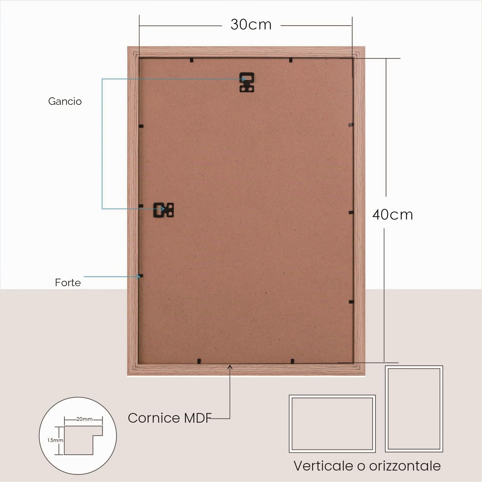 Cornice 30 x 40 cm Legno Naturale con Acrilico - Cornici 30x40 cm Portafoto MDF per Poster, Foto, Puzzle - Set da 3 Pezzi per Parete