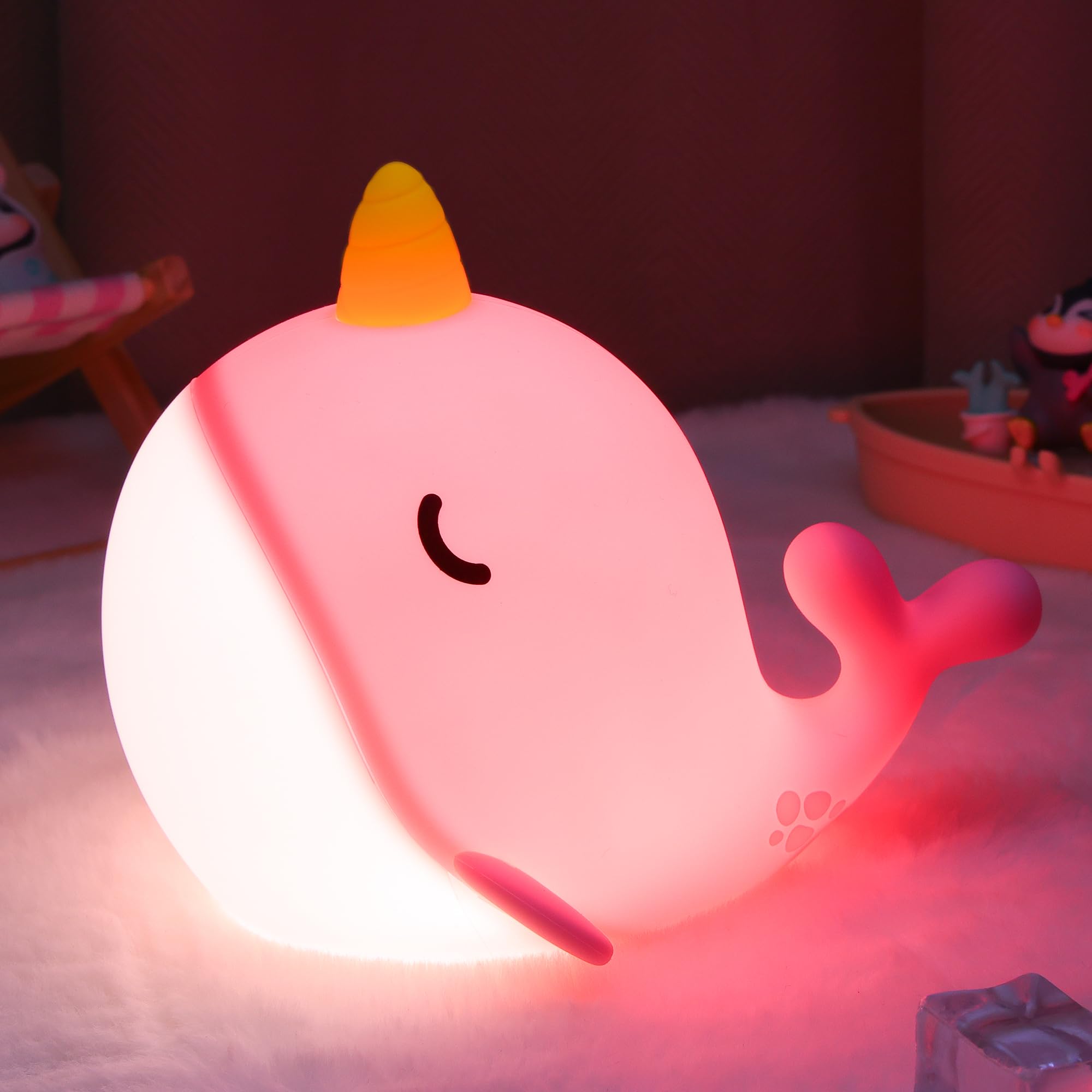 Ammonite Nursery Night Light, Cute Silicone Horse Lamp for Kids, Soft Silicone Nursery Nightlight USB LED Touch Lamp Bedroom Decor as Xmas Birthday Gifts for Boys Girls (Style C)