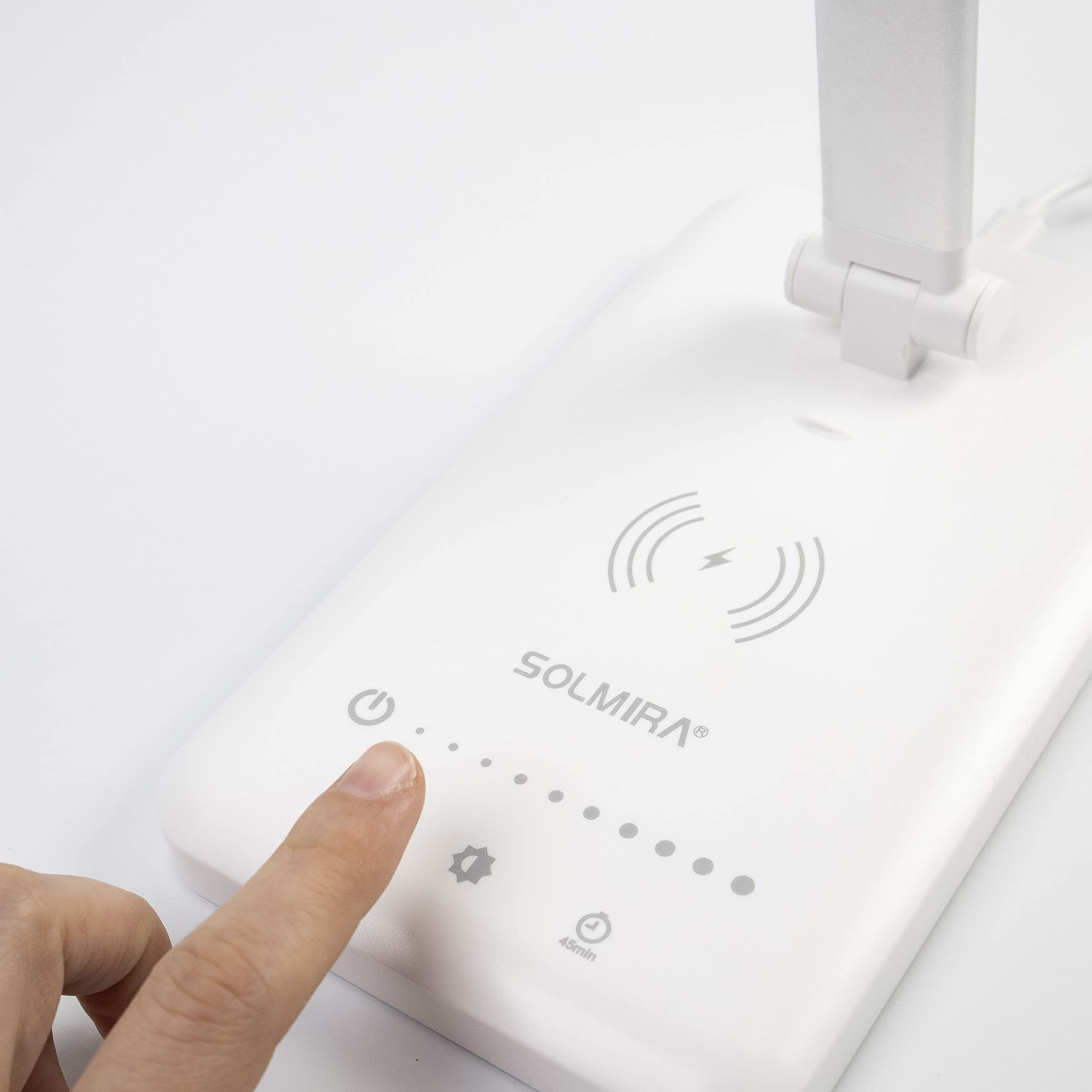 SOLMIRA Lámpara de Escritorio con Cargador Inalámbrico, 42 LEDs, Plata Certificado CE y RoHS