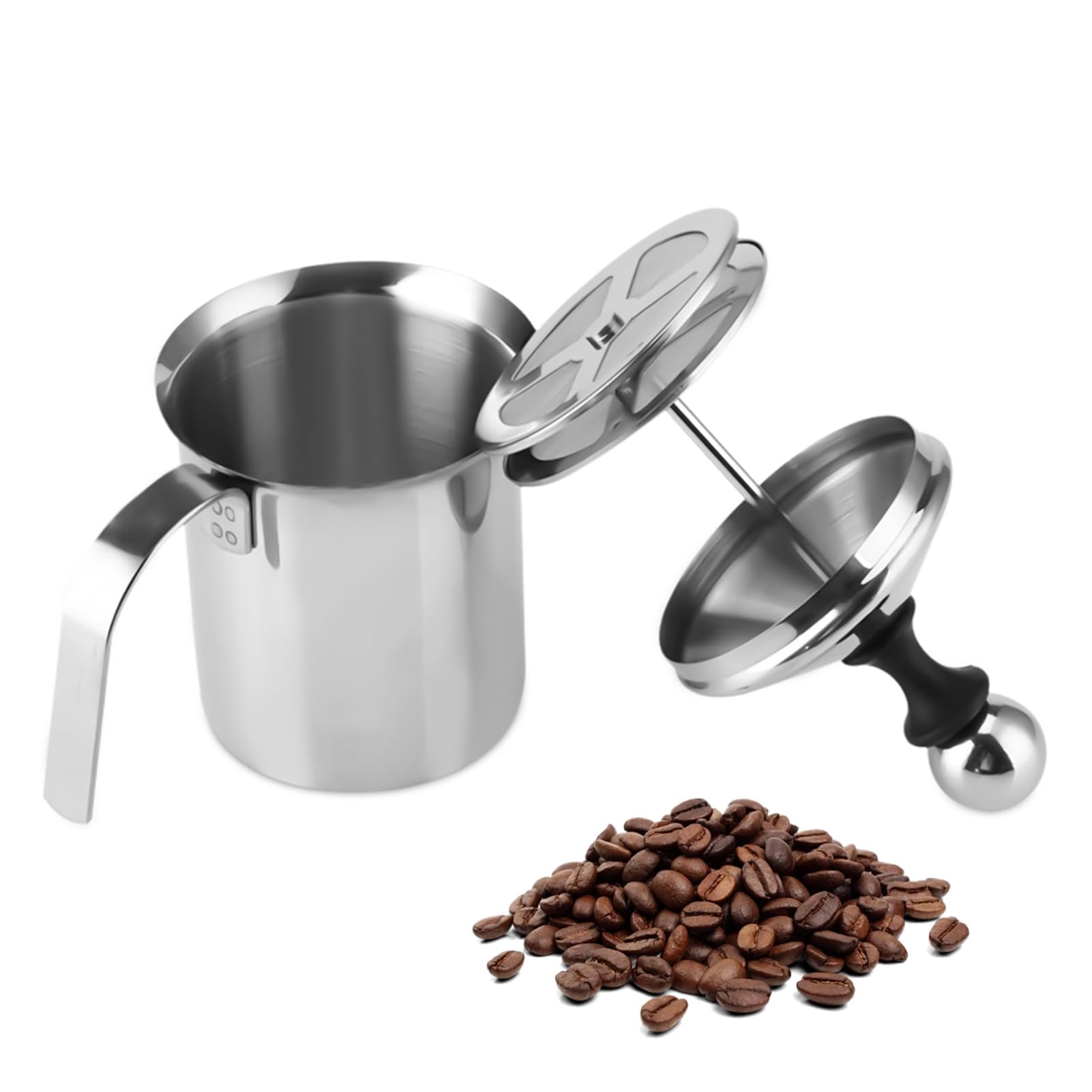 HERCHR 800ml Montalatte, schiumalatte in acciaio inox doppia rete manuale, Pompa Schiuma Latte per Cappuccino e Caffè