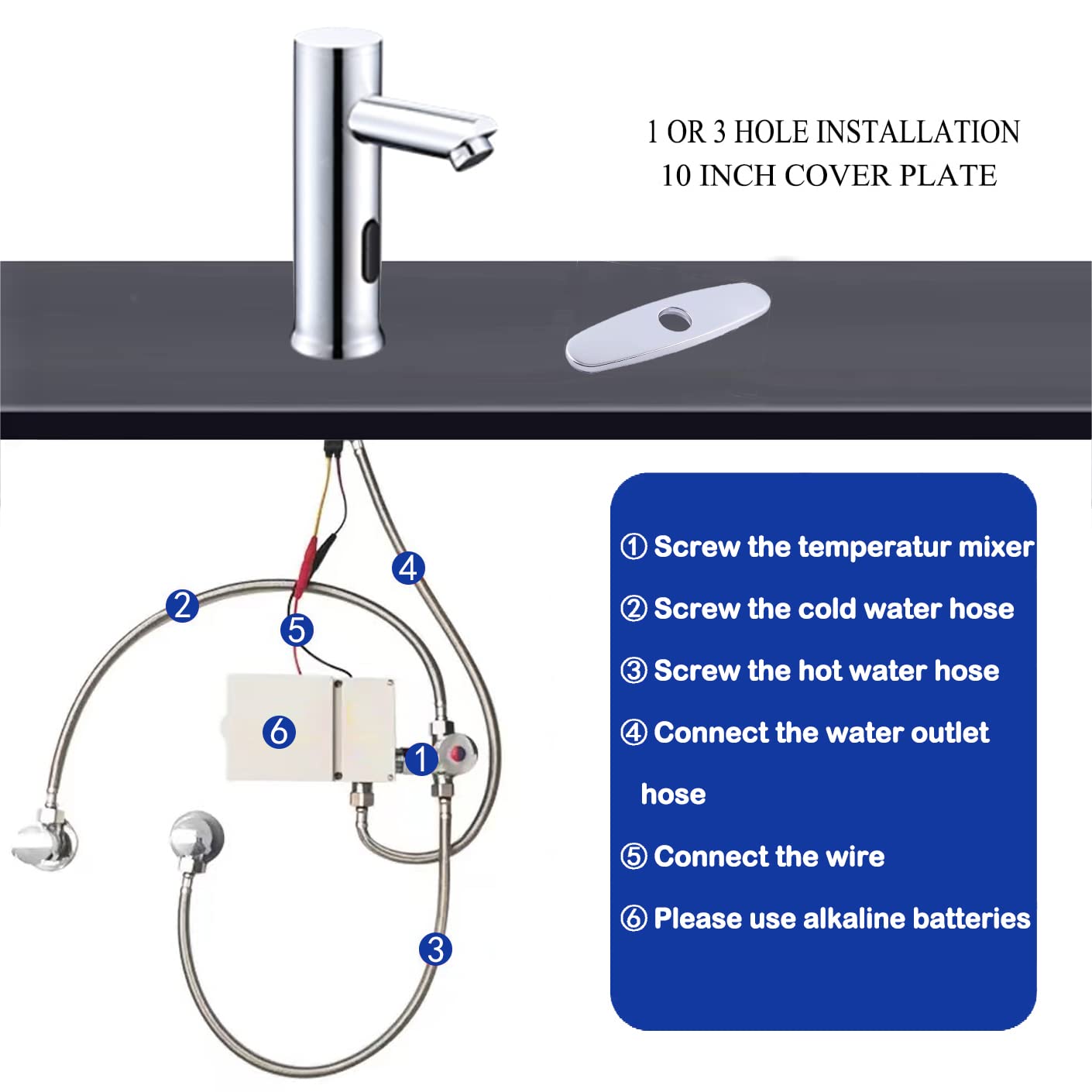 Grifo automático sin contacto con sensor de movimiento comercial, grifo de baño con placa de cubierta, grifos de tocador de cascada manos libres, grifo de agua para baño con caja de control y