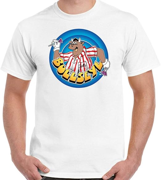 Bullseye TShirt Mens Retro Darts TV Show Jim Bowen Bully White