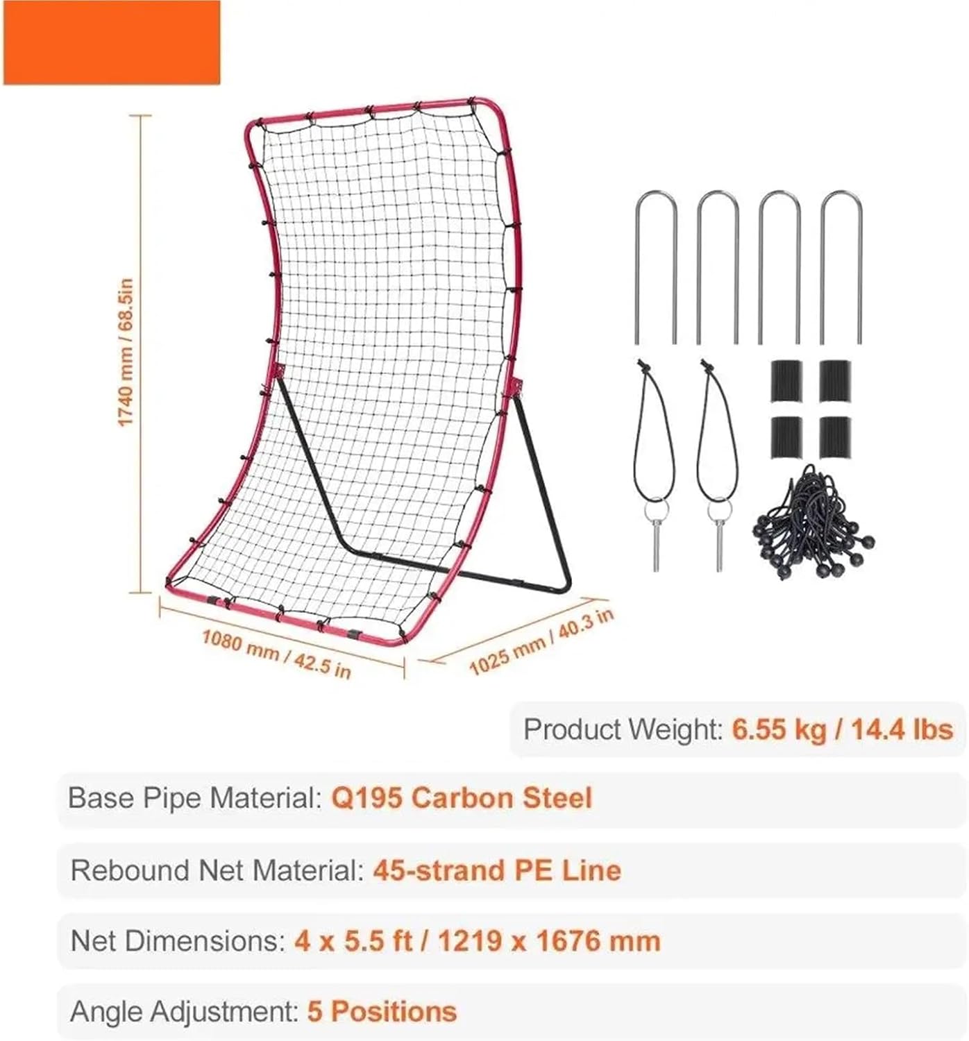 Soccer Rebounder Net Baseball Softball Rebounder Net All Angle Fielding Practice 4x5.5ft