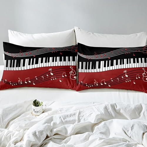 Miniatura 5 de Juego de sábanas de notas musicales, tamaño Queen, con teclas de piano, decoración de dormitorio de adultos, juego de ropa de cama de microfibra