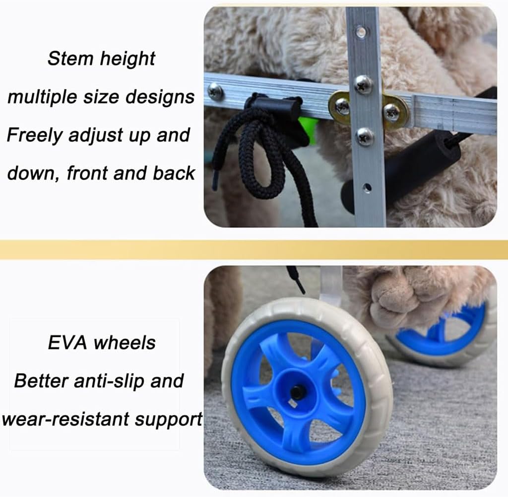 Lightweight Adjustable Dog Wheelchair - Aluminum Cart for Disabled Pets, Ideal for Hind Legs Rehabilitation & Training, Perfect for Dogs with Mobility Issues