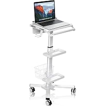 Anti-Theft Mobile Laptop Workstation, Height Adjustable Rolling Cart with Wheels 31.5" - 47.25", Gas Lift Trolley with Oral Scanner Bracket, Dual Trays and Lab, for Dental Office, Clinic, Lab