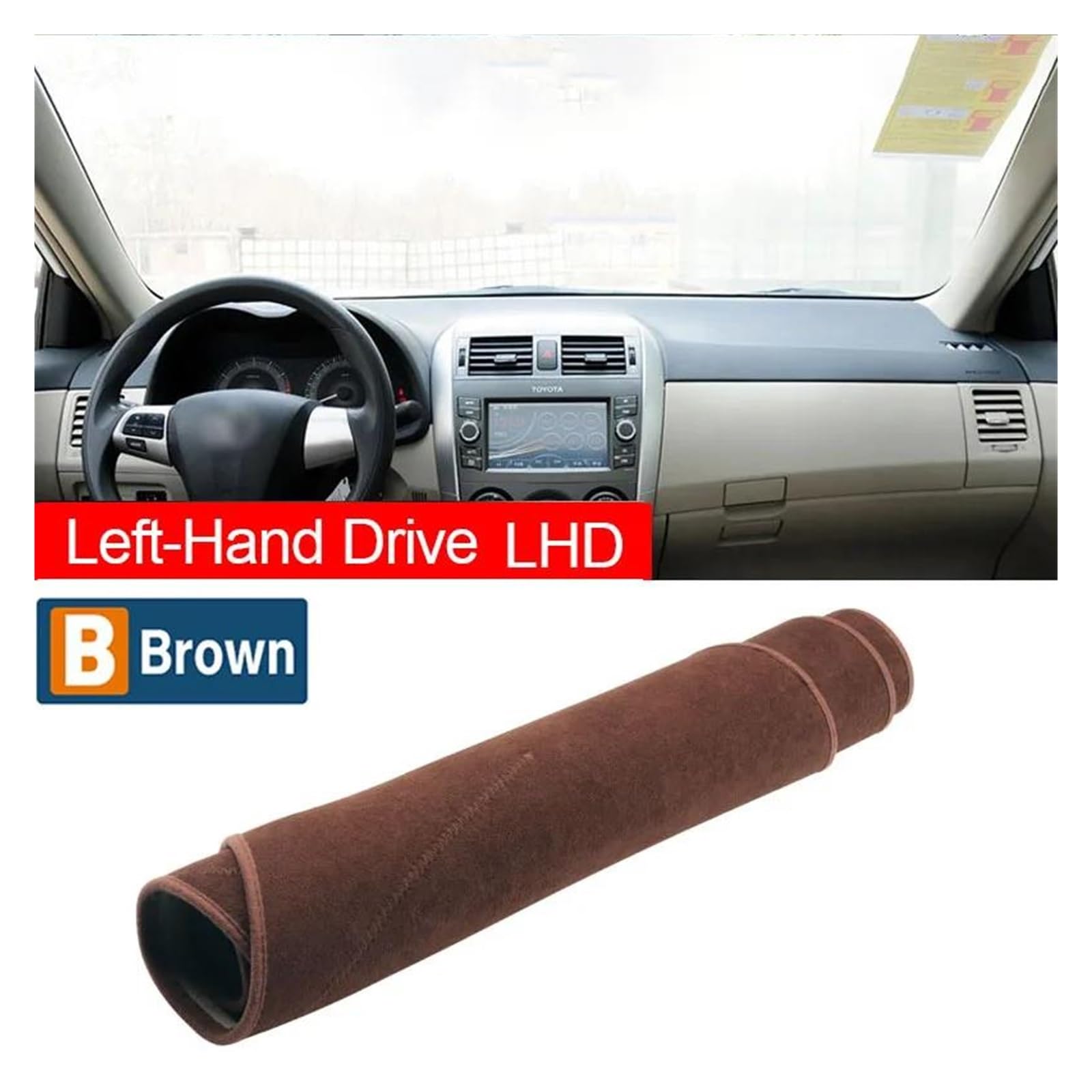 Tapis Tableau Bord intérieur Voiture Tapis Tableau Bord Antidérapant pour Toyota pour Corolla pour Fielder 2007-2011, Pare-Soleil, Accessoires(LHD Brown)