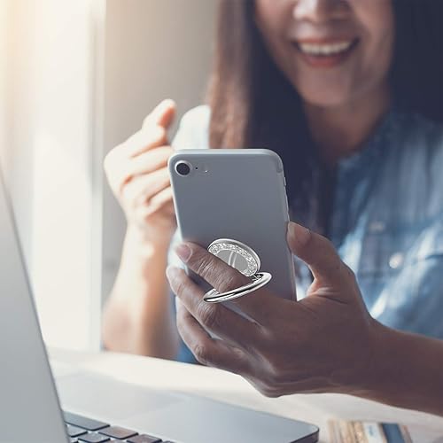 Miniatura 2 de Soporte de anillo para teléfono celular, soporte de agarre para teléfono celular, agarre adhesivo para teléfonos y fundas (plata brillante)