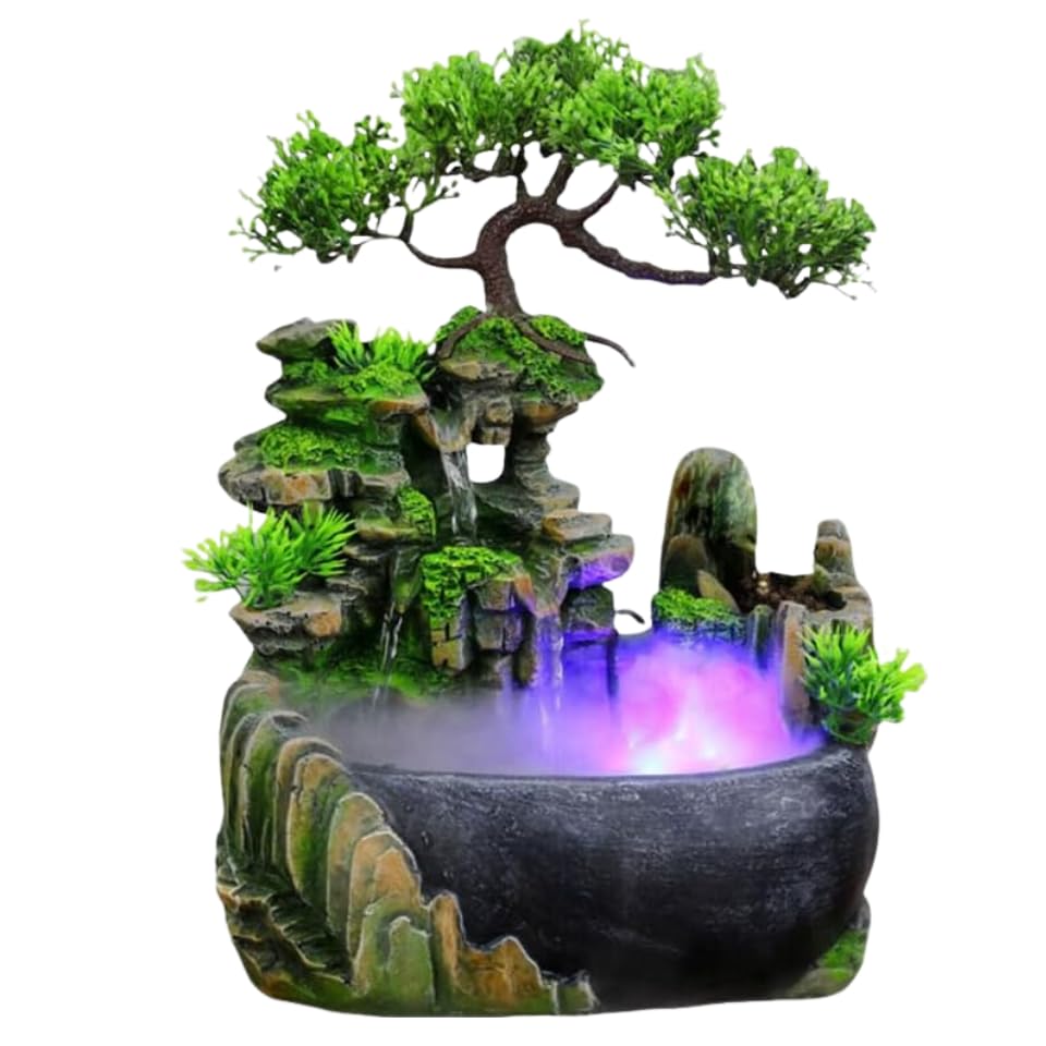 SOPERIT Tischbrunnen mit LED-Beleuchtung Wohnzimmer Büro...