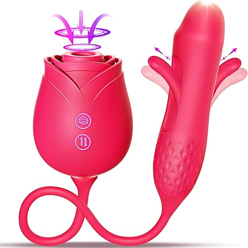 MOOLIGIRL Sucking Vibrator Rose Sex Toy - 10 Suction Vibration Flapping Clitoral Stimulator & G Spot Thrusting Dildo, Anal Nipple Clit Sucker for Women & Couples, Adult Sex Toys Sexual Pleasure Tools