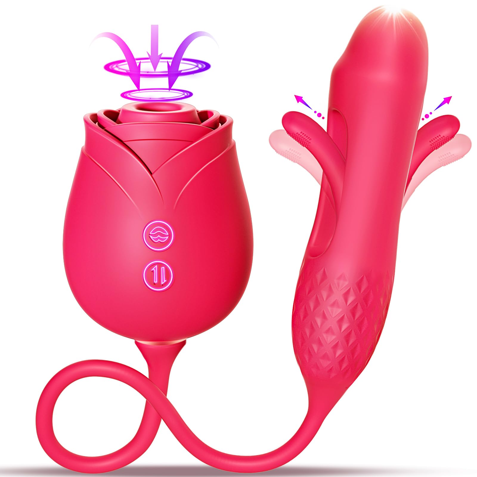 Flapping Vibrator Dildo Sex Toys – MOOLIGIRL Rose Adult Toy with 10 Suction, Flapping & Vibration Modes, Sucking Vibrator for Clitoral, Nipple, G Spot & Anal Stimulation, Sex Toy for Women and Couples