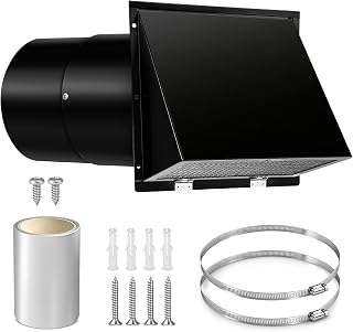 8 Inch Wall Vent Cover with Screen and Damper for Kitchen Range Hood Dryer Duct, Black