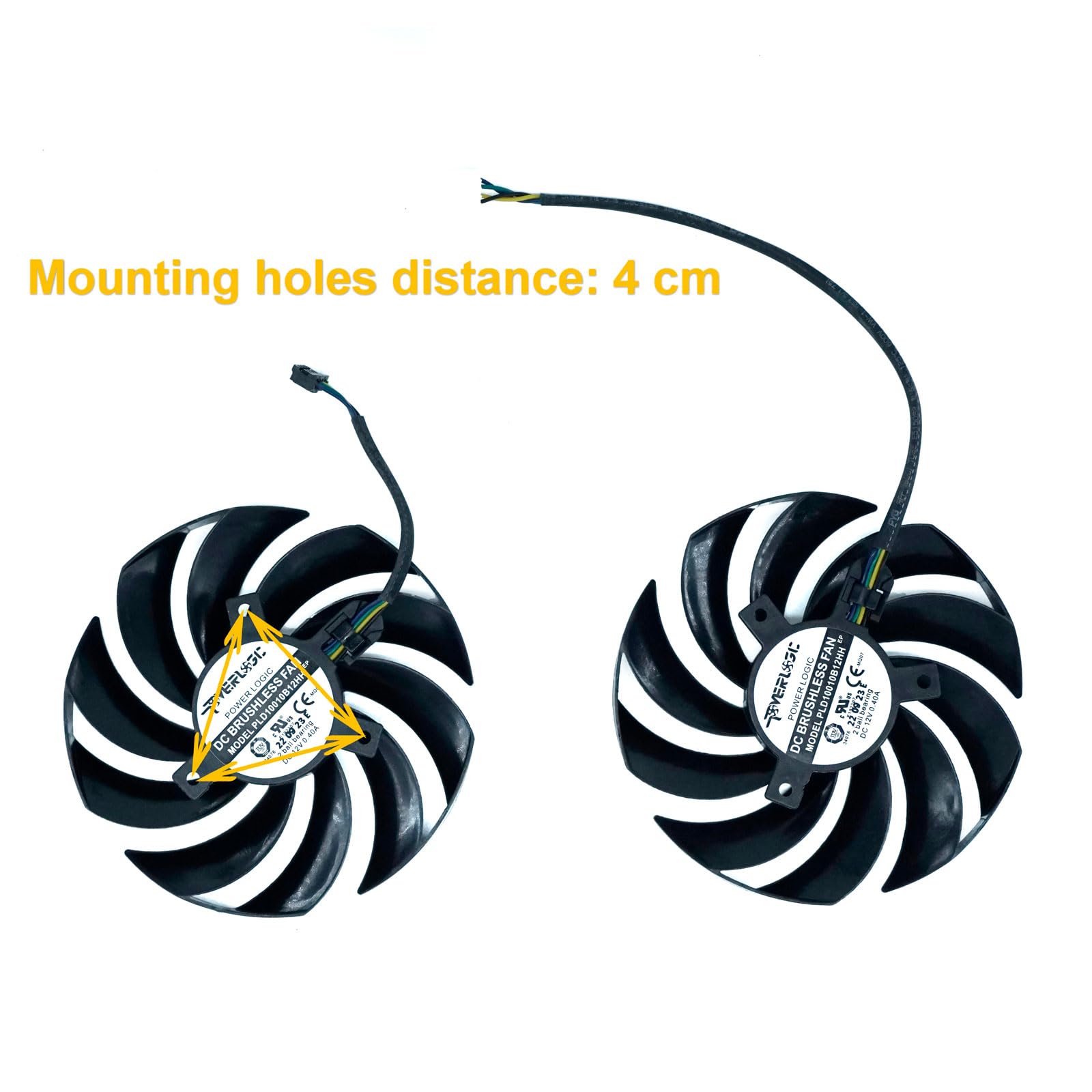Ventilateur de rechange pour carte graphique compatible avec MSI GeForce RTX 3060 Ti GAMING X 8G LHR, 3060 GAMING/X, 3050 GAMING/X, PLD10010B12HH, 2 roulements à billes, 95 mm