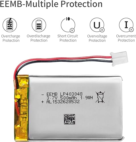 Miniatura 5 de EEMB 3.7V Lipo Battery 500mAh 403048 Batería de iones de polímero de litio Batería recargable de polímero de iones de litio con conector JST