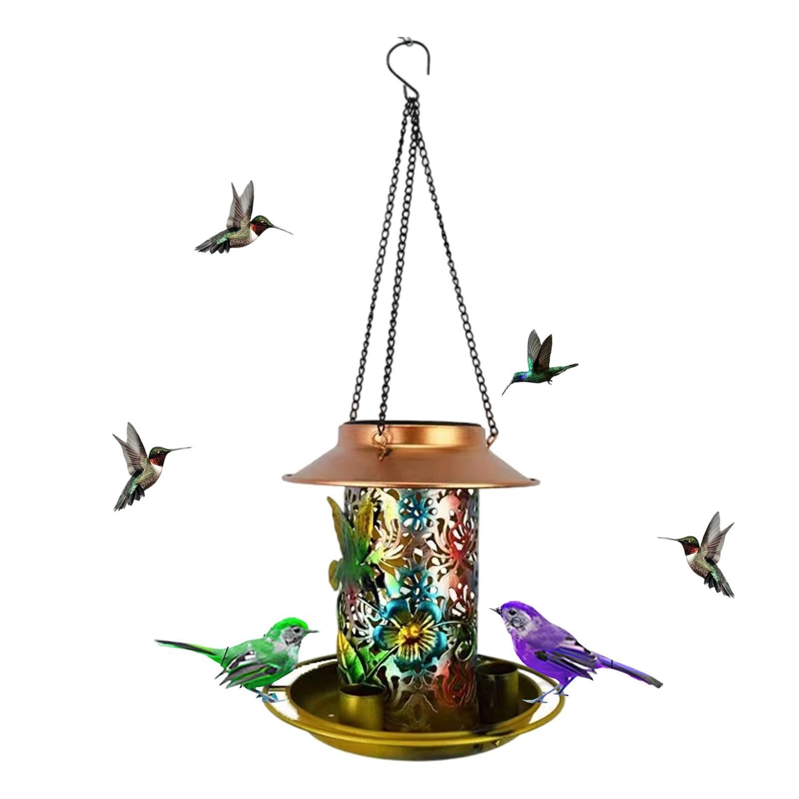 Mangeoire à oiseaux lanterne solaire en métal étanche pour décoration de jardin extérieur