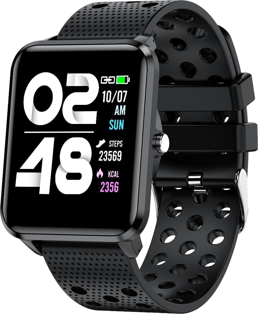 bemi Smartwatch front view displaying time, date, steps, and calories