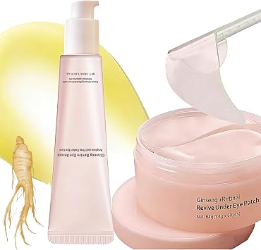 2PCS Revive Eye Serum & Ginseng+Retinol Under Eye Masks for Puffy Eyes, Anti Wrinkle Eye Cream, Eye Bags Removal, Wrinkles, Niacinamide & Collagen, Revitalizing Eyes Care Korean Skincare