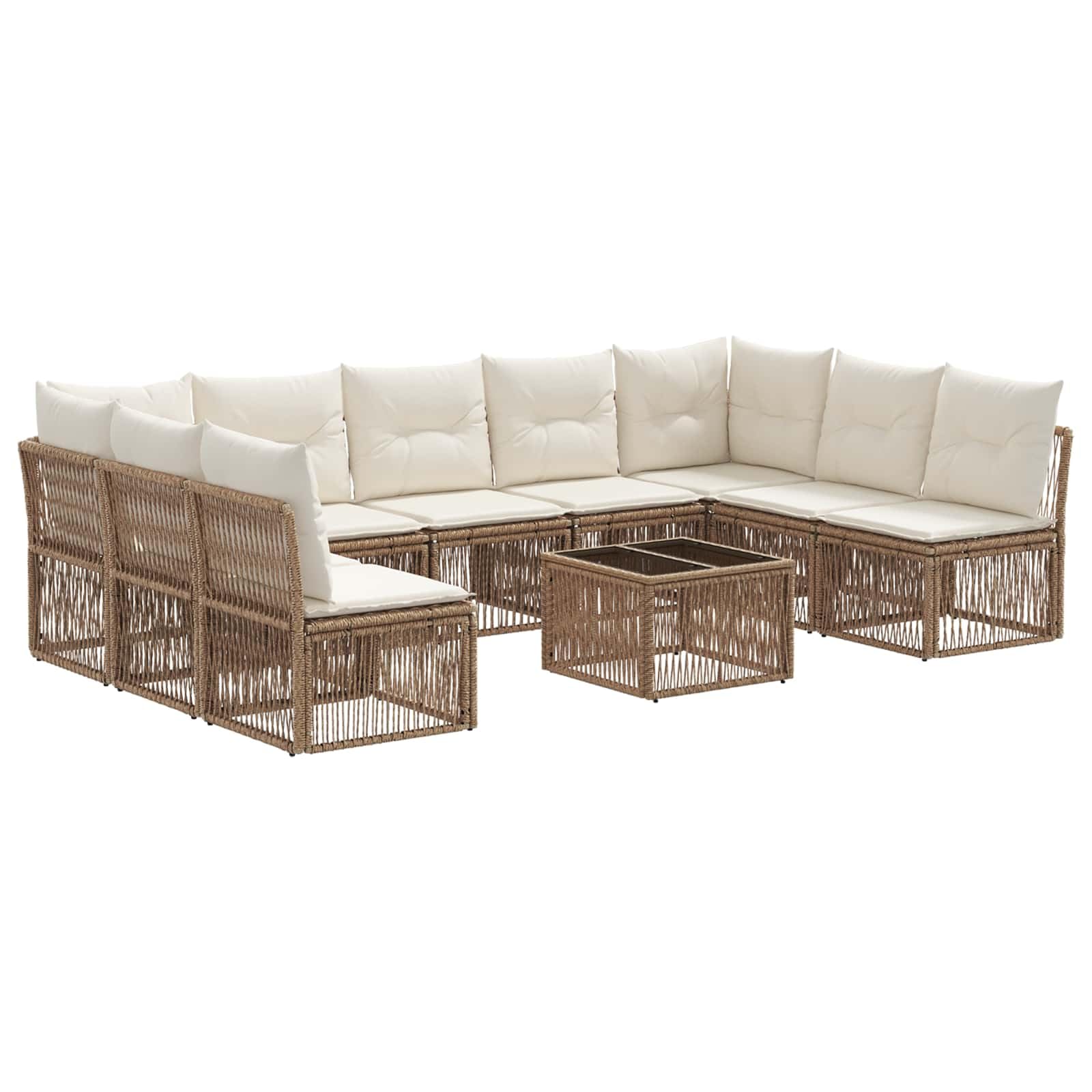 Set di divani da giardino in polyrattan, 10 pezzi, beige | Gruppo lounge modulare in polyrattan per giardino e terrazzo con cuscini lavabili e piedini regolabili.