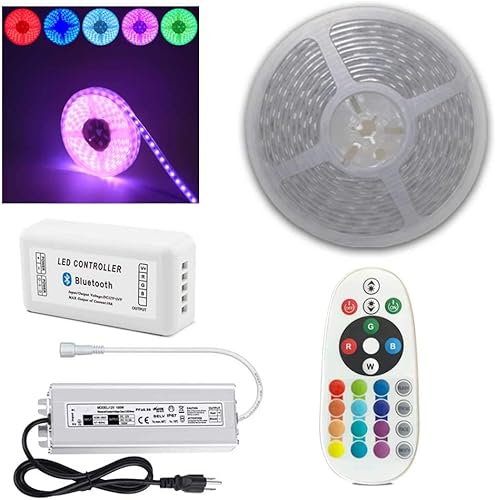 Tira de luz LED Bluetooth de 45 piesrollo 60 LEDsM 24 V IP67 impermeable 5050 RGB LED flexible con control remoto IR de 24 K (impermeable) y fuente