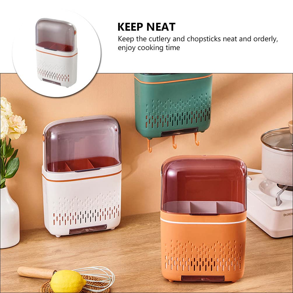 Estante para palillos de cocina, organizador de almacenamiento de cubiertos, organizador de almacenamiento de cubiertos montado en la pared, cesta con tapa escurridora, soporte para utensilios de