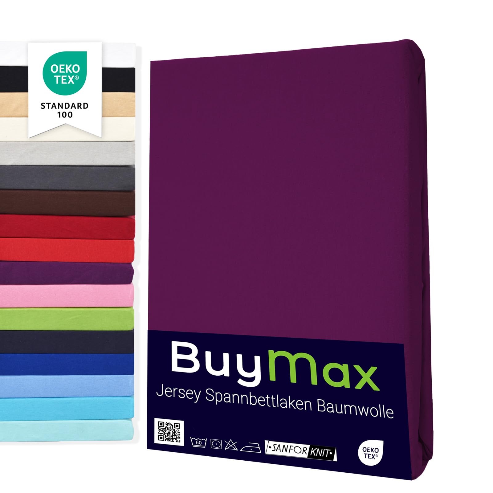 Buymax Spannbettlaken 90x200cm Doppelpack 100% Baumwolle Spannbetttuch Bettlaken Jersey, Matratzenhöhe bis 25 cm, Farbe Aubergine