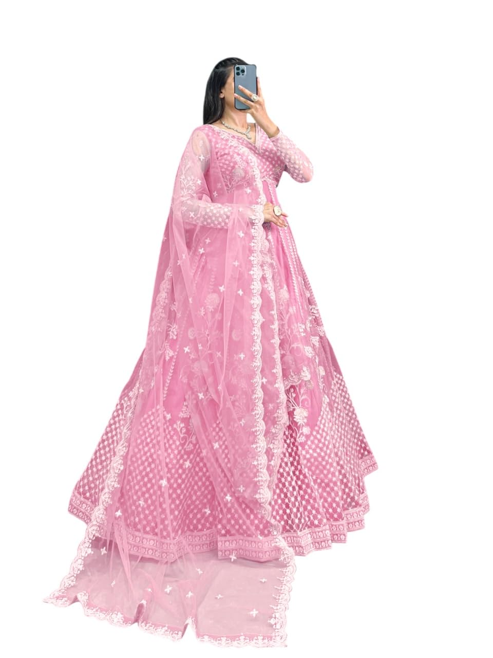 kv fashion Women's Net Embroidered Semi-Stitched Gown Plus Gown-GEM-01-picture-21