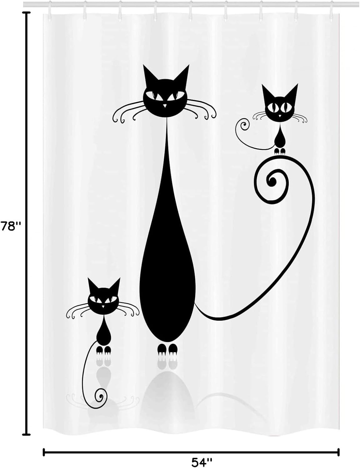 Ambesonne Cat Lover Stall Shower Curtain, Mom and Halloween Theme Paw Animals Simplistic Illustration, Fabric Bathroom Decor Set with Hooks, 54" W x 78" L, White Black