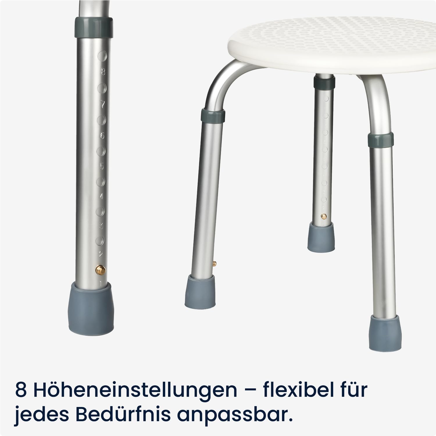 flexilife Duschhocker rund für Senioren, Duschsitz eckig höhenverstellbar, Bad Hocker weiß - Badezimmer Stuhl- Badhocker für die Dusche (rund)