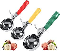 3 PCS Ice Cream Scoop Set, Stainless Steel Ice Cream Scoop with Trigger, Multiple Size Large/Medium/Small Cookie Dough Scoop for Baking, Cupcake Scoops, Melon Baller Scoops