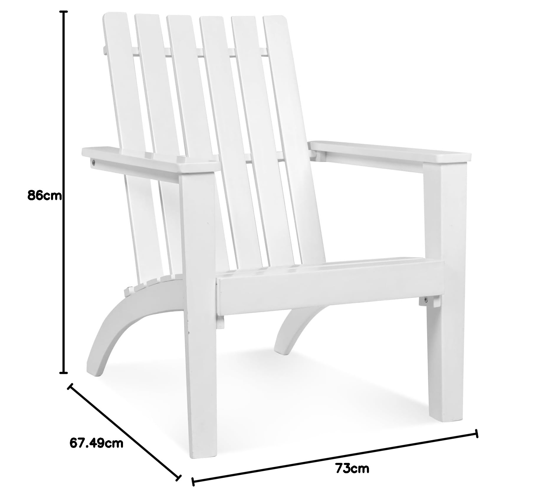 COSTWAY Chaise Adirondack en Bois d'Acacia, Chaise Exterieur Jardin avec Accoudoir Ergonomique, Fauteuil Exterieur pour Balcon Piscine Cour Terrasse, Charge 160 kg, 73 x 67,5 x 86 cm (Blanc)