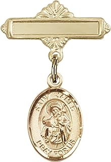 14kt Yellow Gold Baby Badge with St. James the Greater Charm and Polished Badge Pin 1 X 5/8 inches