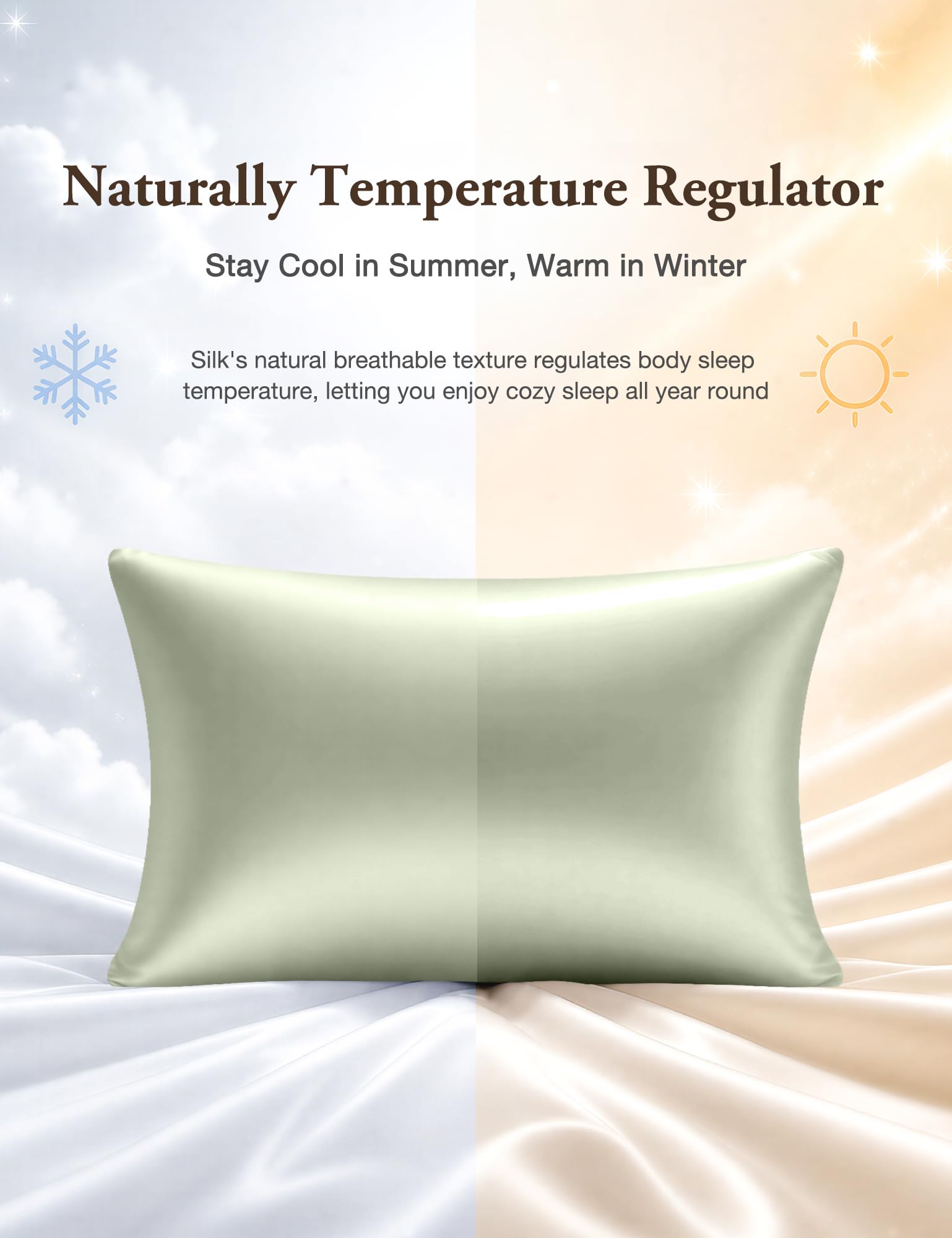 100% Mulberry Silk Pillowcase 2 Pack for Hair and Skin, King Size 6A Grade 23 Momme Pure Natural Silk Pillow Case,Soft Silk Pillow Cases with Hidden Zipper (Sage Green, King (20''×36''))
