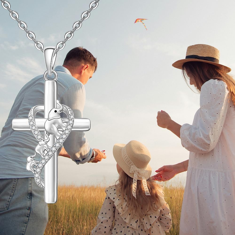 Fenthring Elephant Necklace for Women Cross Infinity Mama Elephant Elephant Gifts for Women Mom Sterling Silver Christmas Gifts Mothers Day Jewelry - Image 4