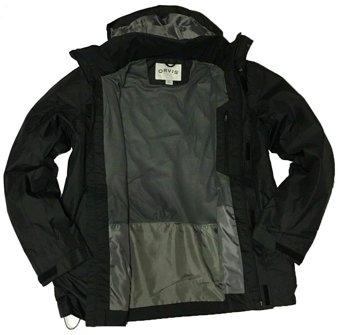 Men's Wahoo Light Weight Rain Jacket with Packable Hoodie - (Black, Medium)