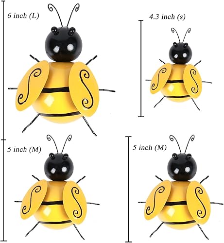 Miniatura 2 de MACLARONX Decoración de jardín de abejorros de metal, 4 piezas, decoración de jardín al aire libre, valla de abeja de miel, arte para patio