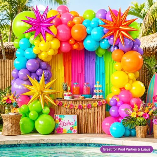 Image of Summer Tropical Balloon Arch Kit for 4D Star Foil Balloons Hot Pink Green | Summer Tropical Balloon Arch Kit 4D Star Foil Balloons Hot Pink Green