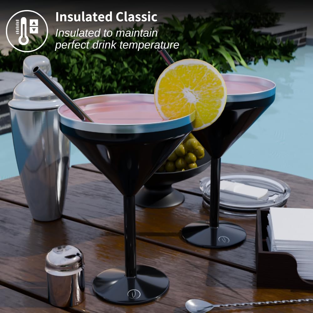 8 oz. Vacuum Sealed Martini Glass [Black/Set of 2] - Stainless Steel Martini Glass, Insulated Tumbler with Straws, Olive Pins, Straw Cleaner, Insulated Glass for Valentines Day Gift - Image 6