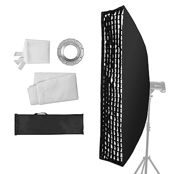 Decdeal 35 * 160cm/ 14 * 63in Portable Photography Strip Softbox with Bowens Mount Removeable Diffuser Honeycomb Grid Carrying Bag for Studio Speedlight Video LightProduct Photography