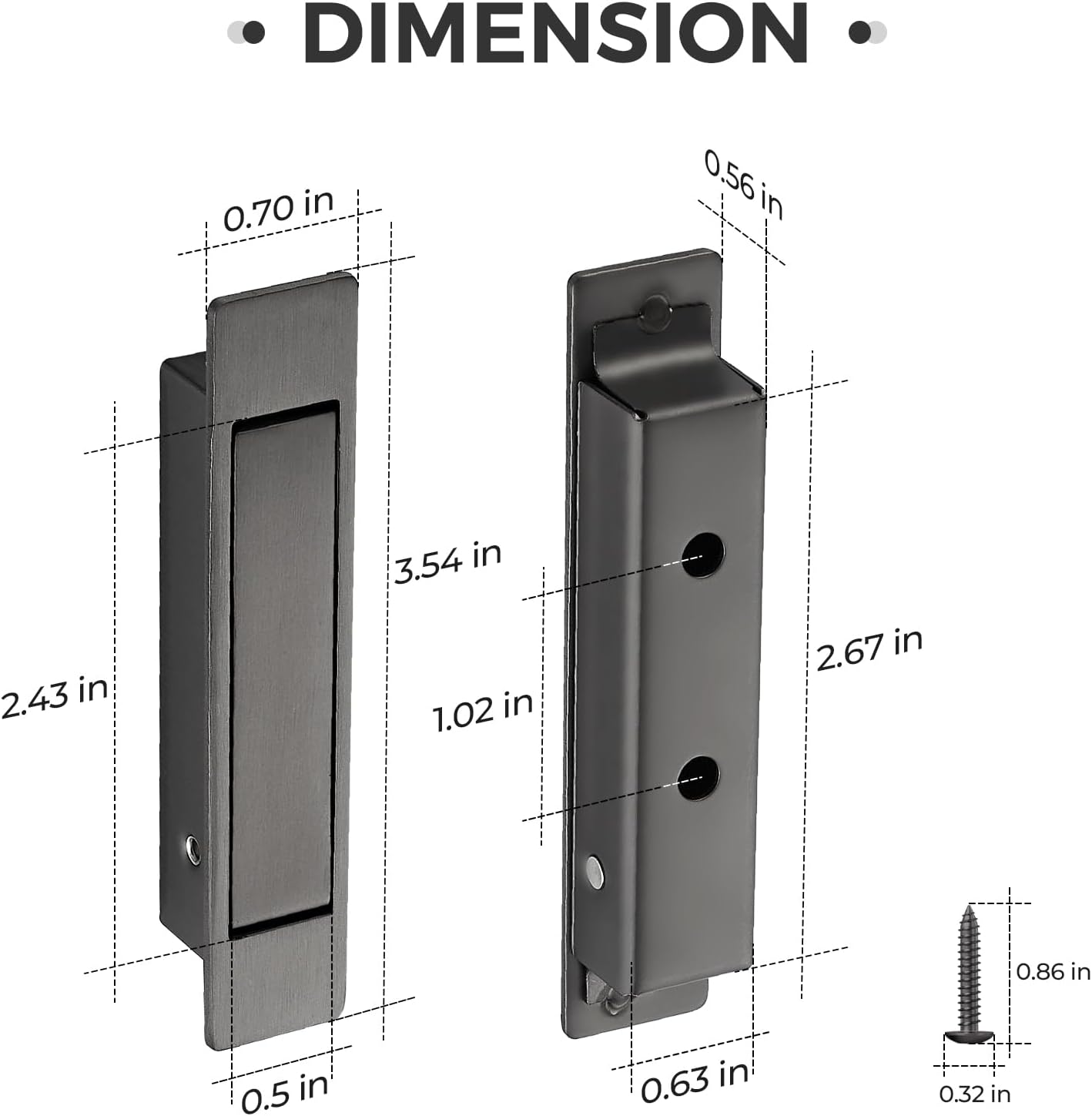 JOY DECOR Pocket Door Pull Handle, Edge Pull, Gun Grey Flush Mount for Sliding Doors (4 Pack)