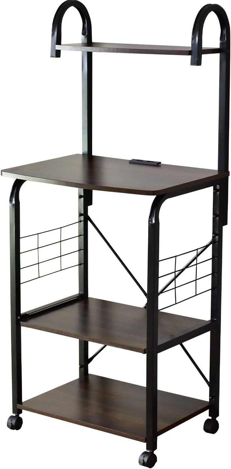 DORIS ドリス レンジ台 4段 スライド棚 幅60 キッチンラック キャスター付き コンセント付き レンジラック 炊飯器 トースター キッチン収納 1人暮らし ワンルーム コンパクト ウォルナット ビター【14574】