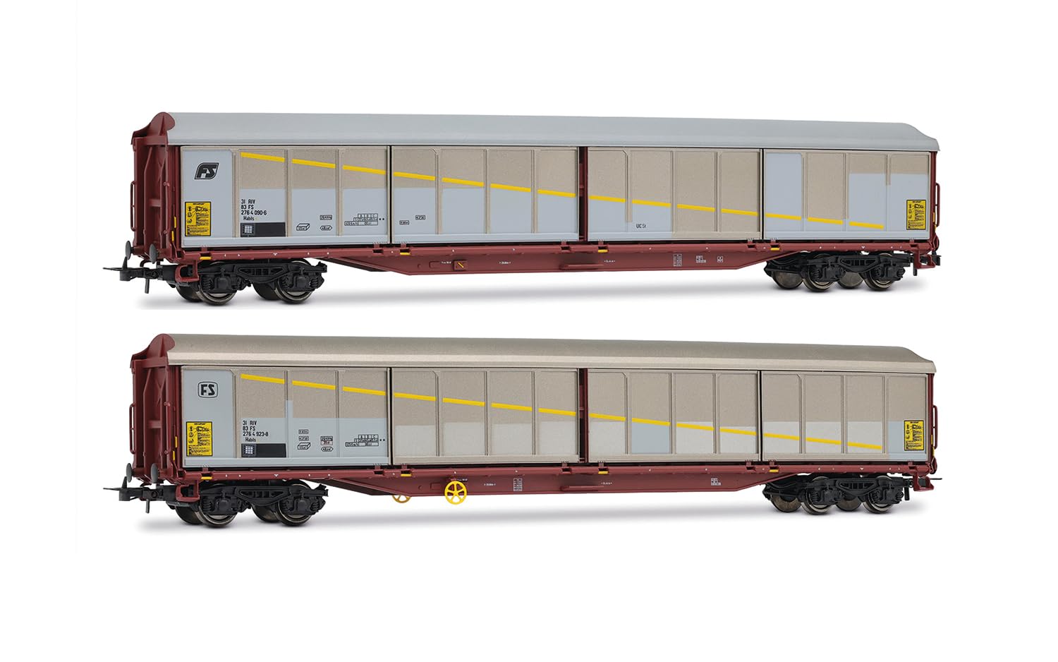 Rivarossi HR6673 FS, 2-unit pack Habils closed wagons, silver/brown livery, inclined + rounded FS logo, ep. V for adults, 14+ years, model railway collectors