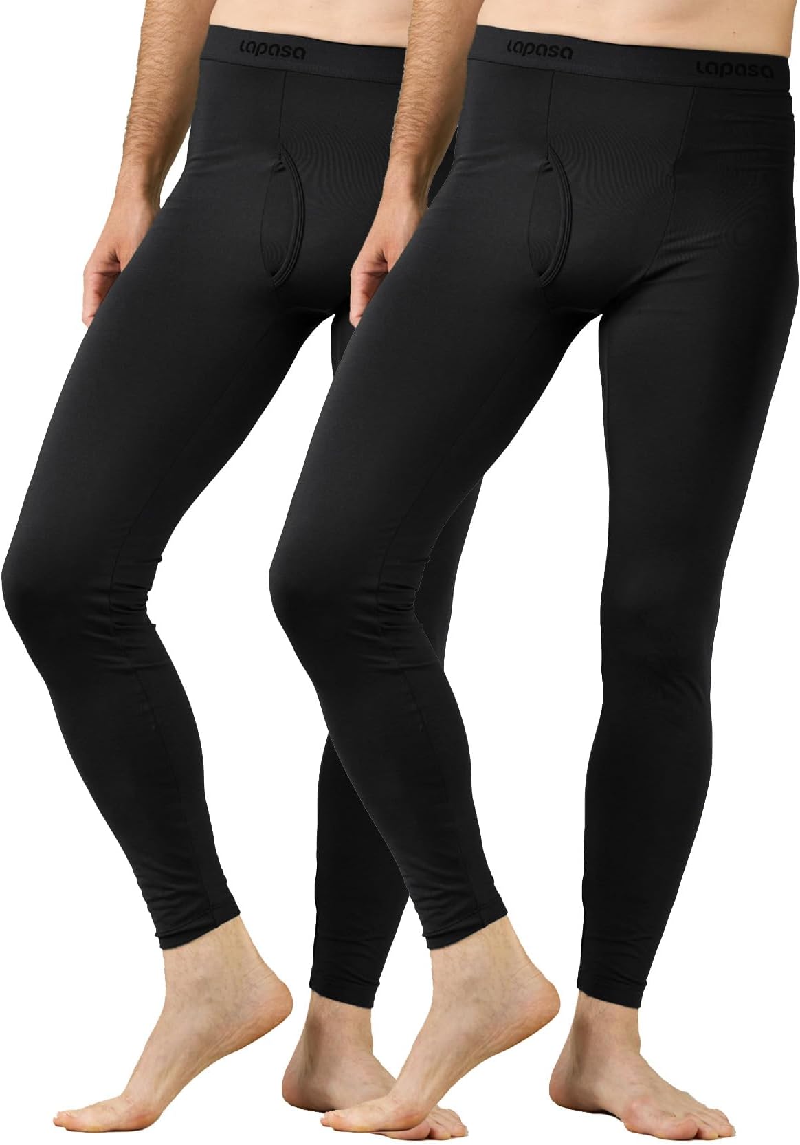 LAPASAMen's Inner Fleece Thermal Underpants, Warm Functional Underwear, Thermal Pants M10, Black (Pack of 2), L