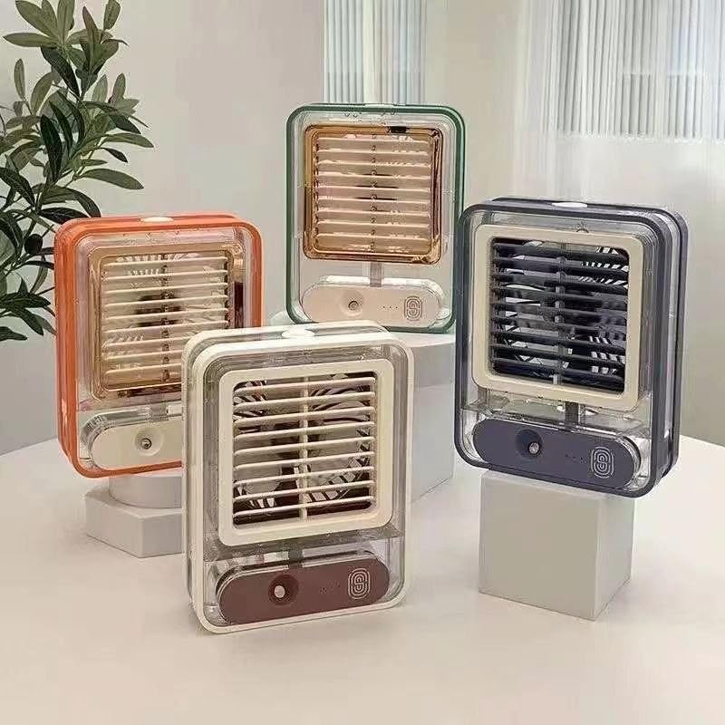 Image of Rechargeable Mini Cooler Fan, USB Type-C, 1500mAh Battery, 3 Speed,Portable Mist Spray,Colour Light Modes for Office,Home,Bedroom - 2026